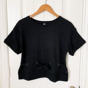 Fabletics Short Sleeve Sweater Top With Tie Black Size XS